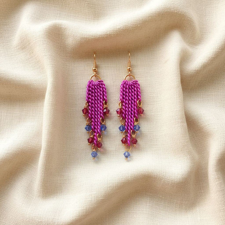 Hot Pink Tassel Chain Crystal Earrings