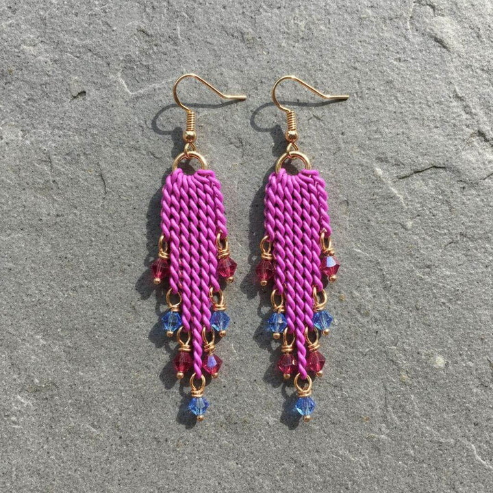 Hot Pink Tassel Chain Crystal Earrings