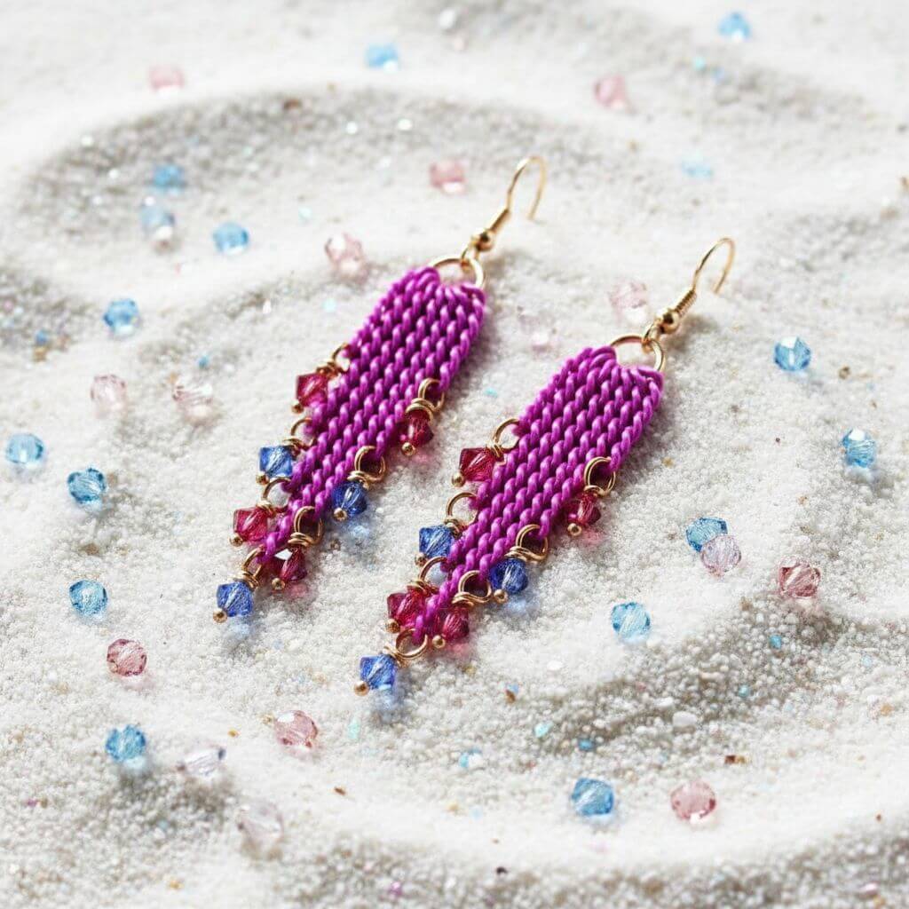 Hot Pink Tassel Chain Crystal Earrings