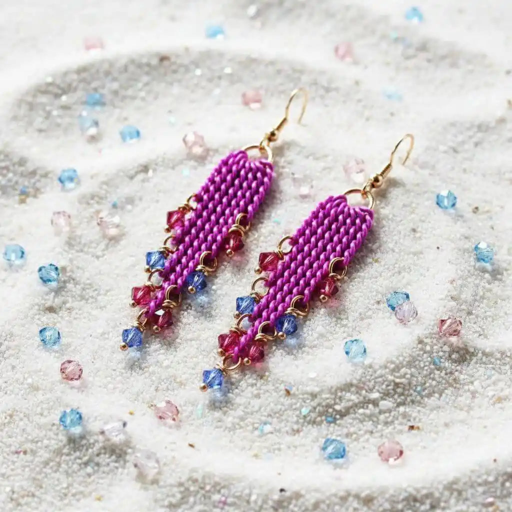 Hot Pink Tassel Chain Crystal Earrings