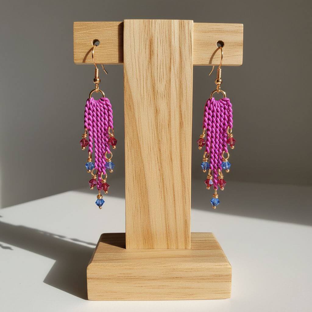 Hot Pink Tassel Chain Crystal Earrings