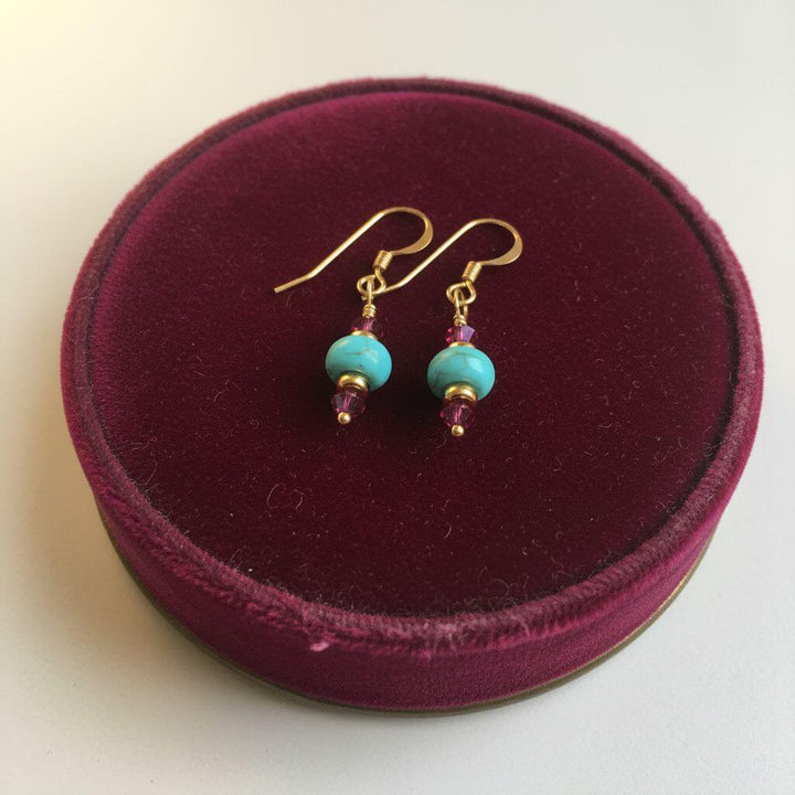 Hot Pink and Turquoise 14 K Gold Filled Earrings