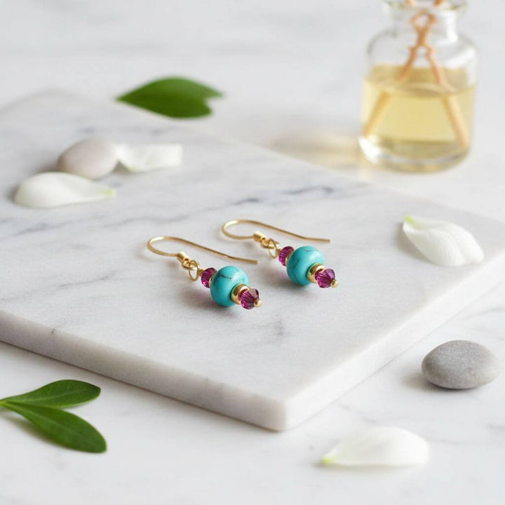 Hot Pink and Turquoise 14 K Gold Filled Earrings