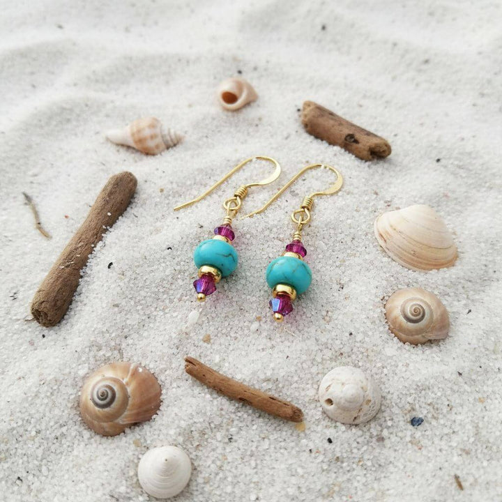 Hot Pink and Turquoise 14 K Gold Filled Earrings