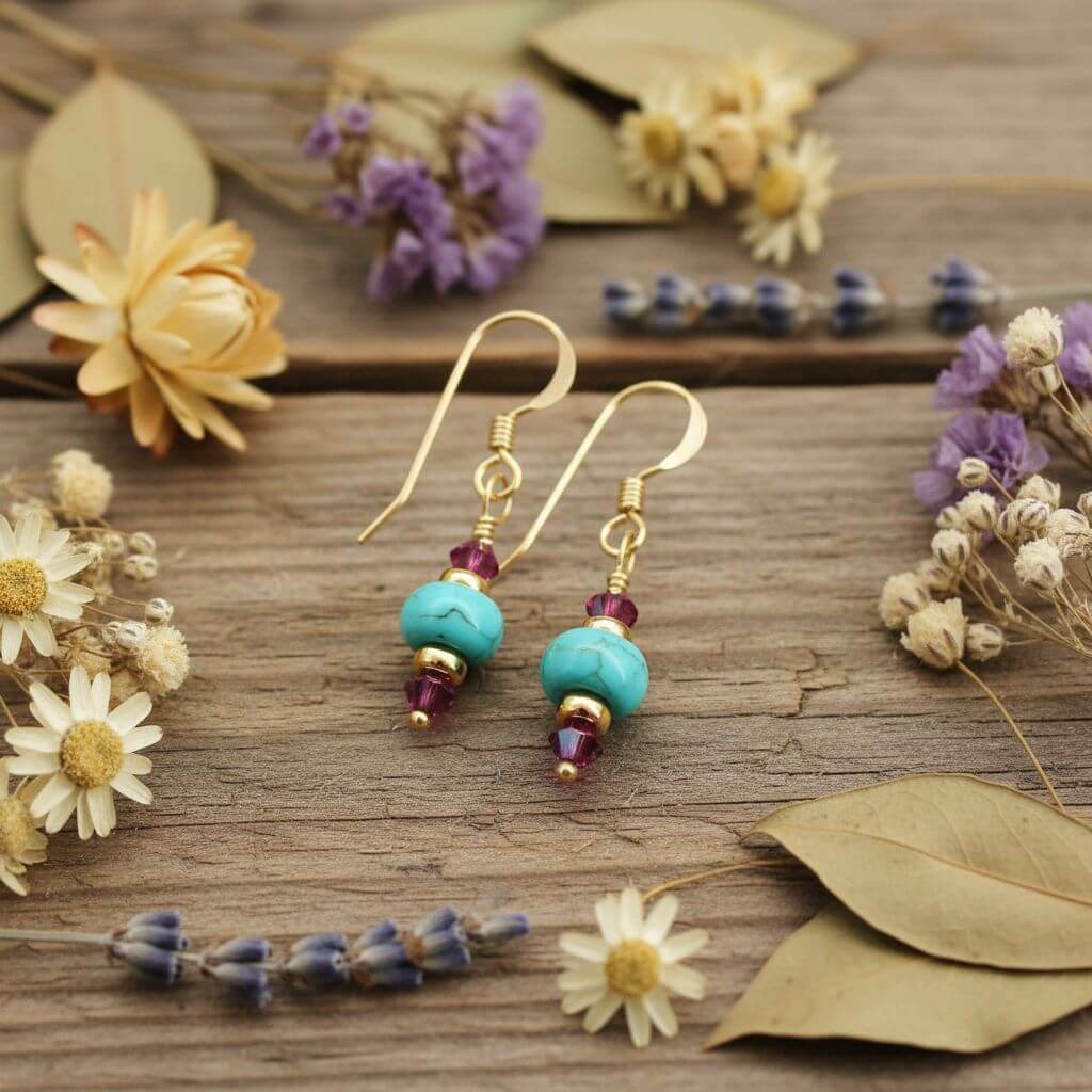 Hot Pink and Turquoise 14 K Gold Filled Earrings