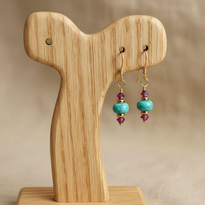 Hot Pink and Turquoise 14 K Gold Filled Earrings