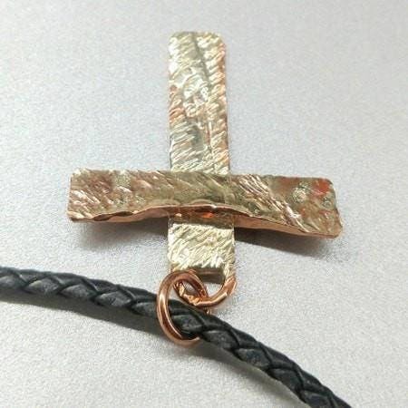 Copper Sterling Silver Hammer Forged Masculine Cross Necklace