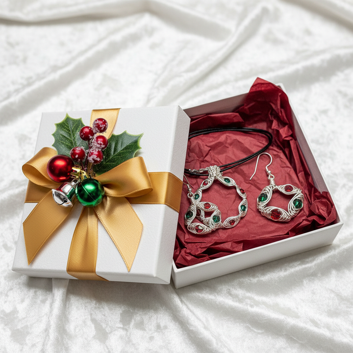 Christmas wreath jewelry bundle in white gift box