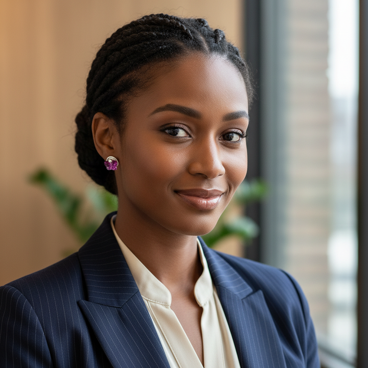 Woman wearing fuchsia pink butterfly stud earrings