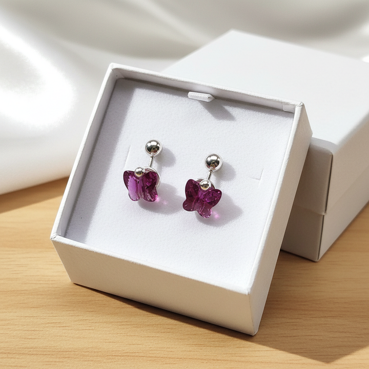Butterfly stud earrings in white gift box