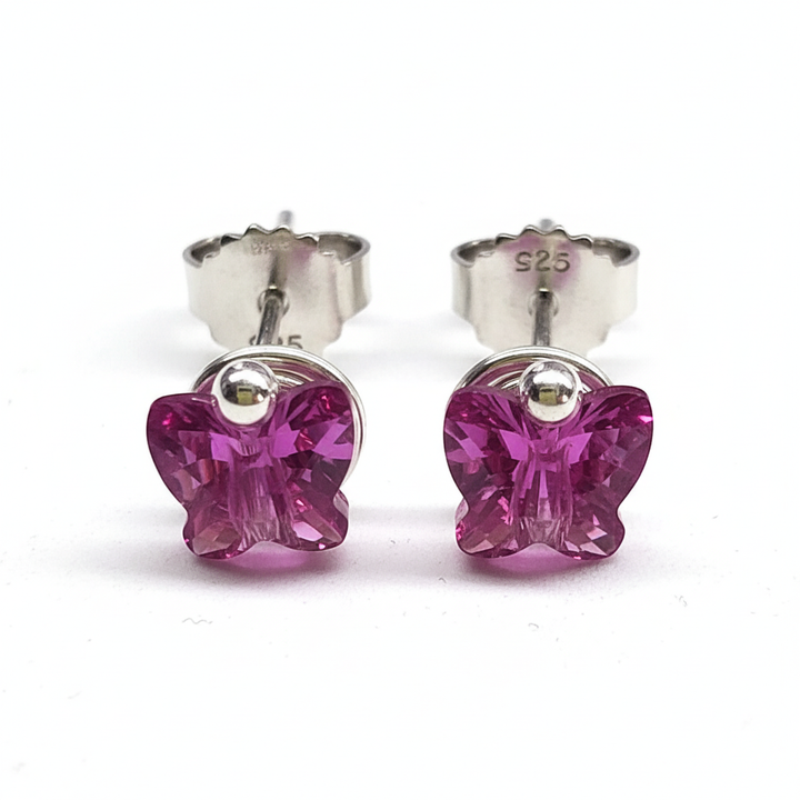 5mm spiral butterfly crystal stud earrings on white background