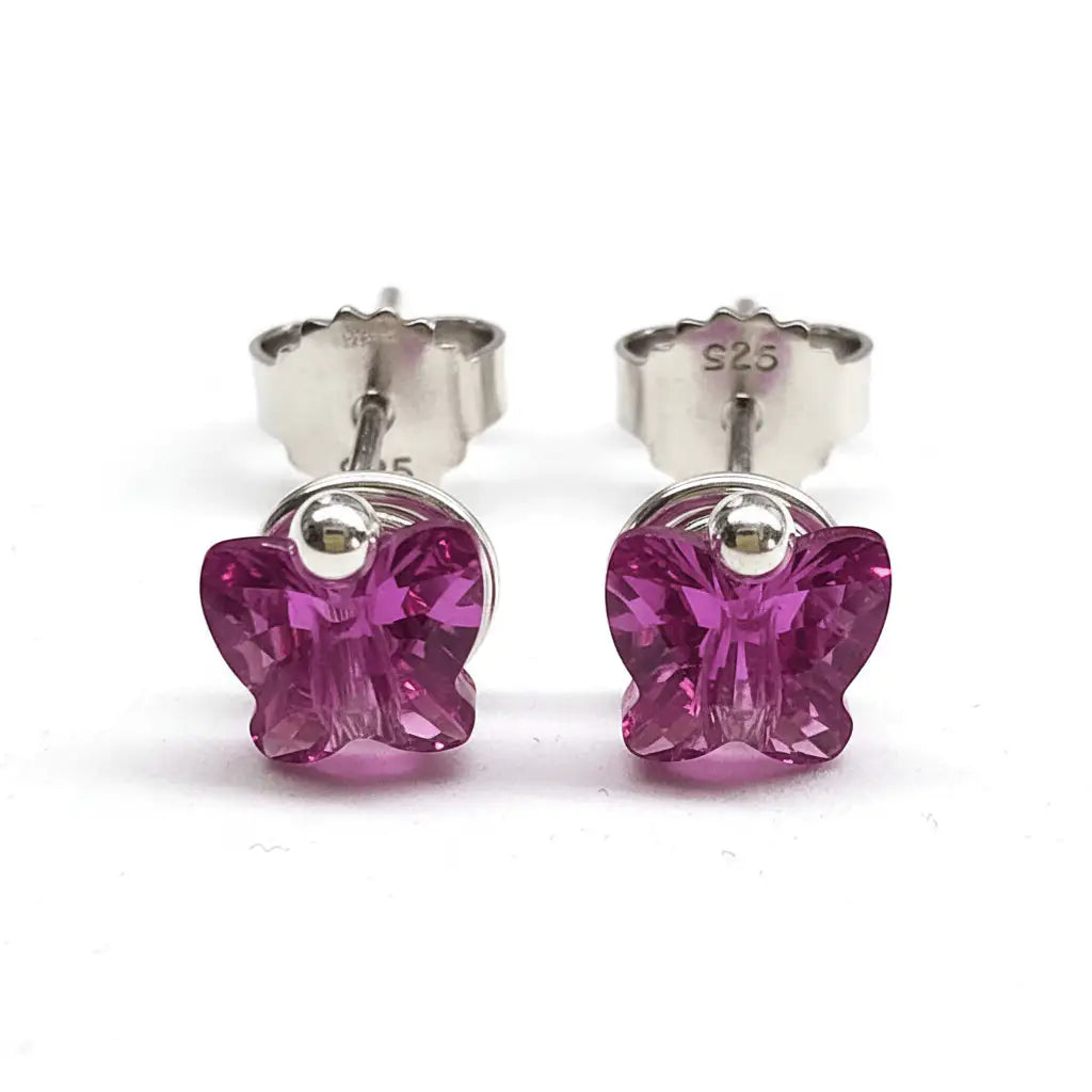 5mm spiral butterfly crystal stud earrings on white background