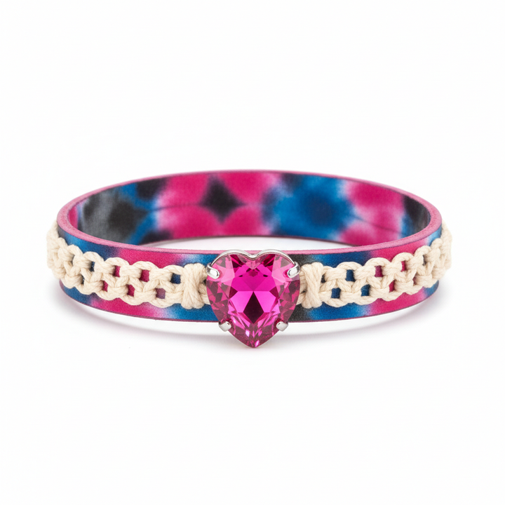 Macrame Tie-Dye Leather Crystal Bracelet on white background