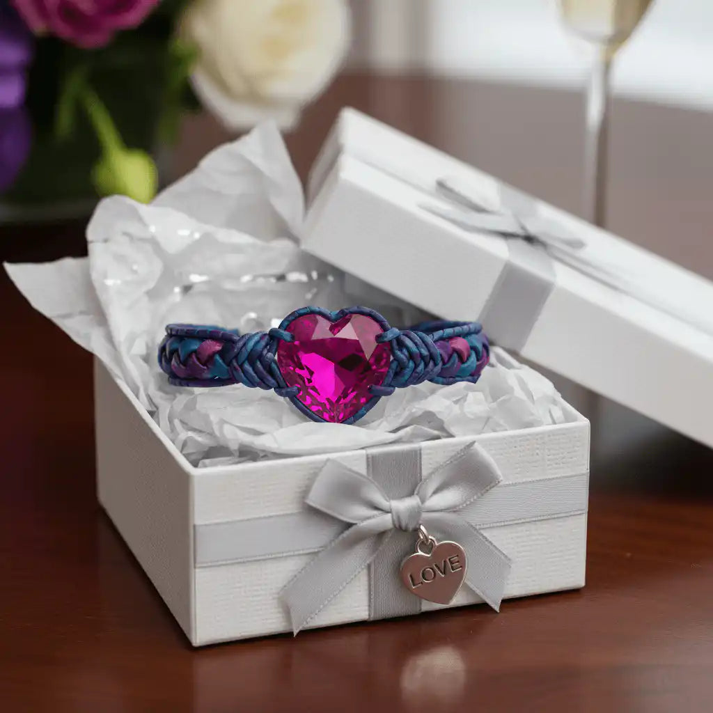 Macrame leather bracelet in elegant white gift box