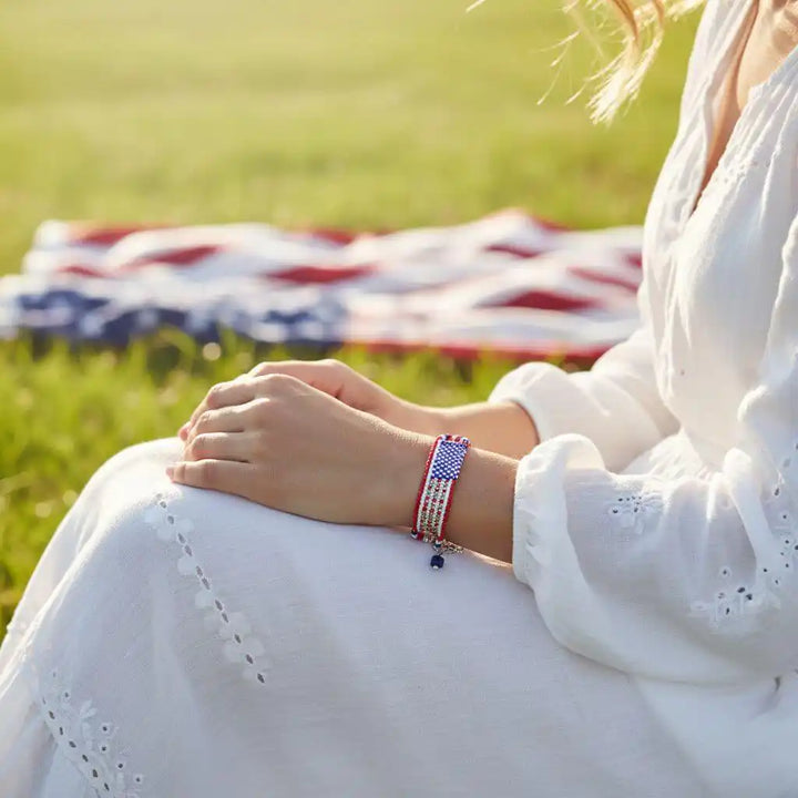 USA 250th Anniversary Beaded Silver Letter Bracelet