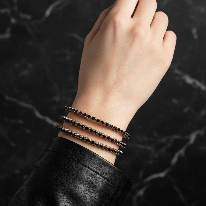 Wire Wrapped Copper Silver Black Crystal Rhinestone Bangle