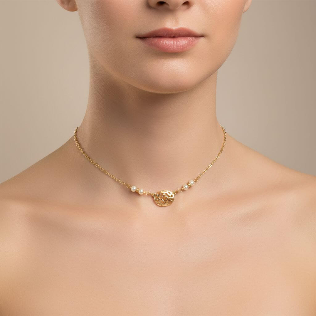 As Seen on Molly Ringwald 14 K Gold Filled Filigree Pearl Choker Necklace