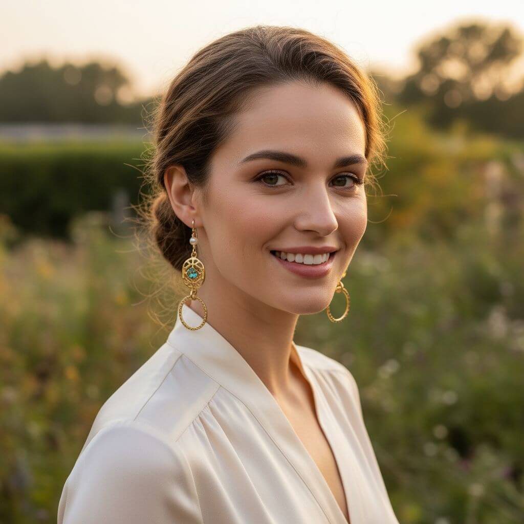 14 KT Gold Filled Green Crystal Hammered Circle Filigree Earrings