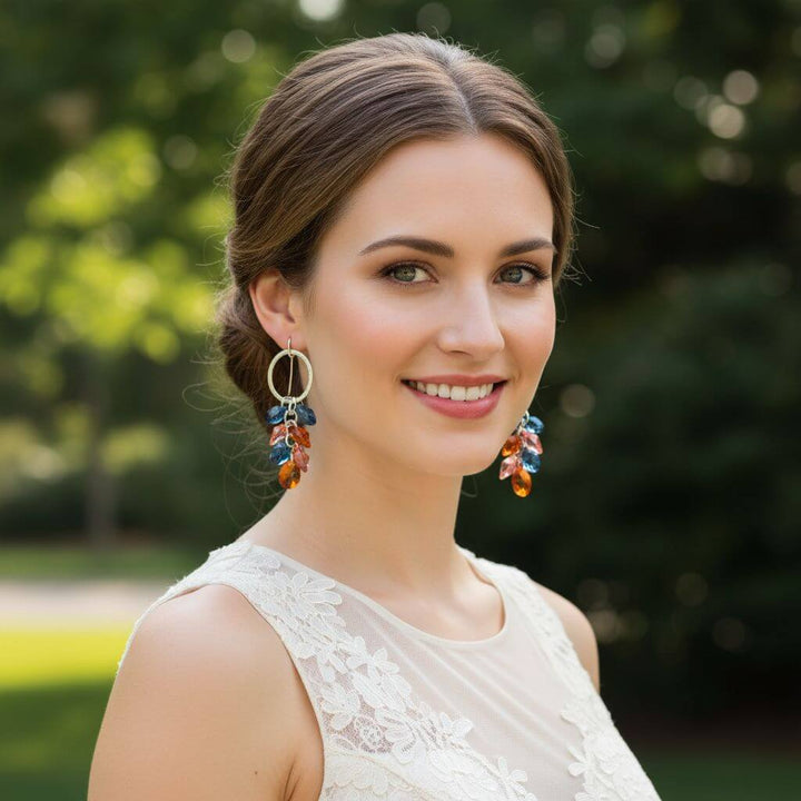 Silver Circle Multi Color Crystal Drop Dangle Earrings