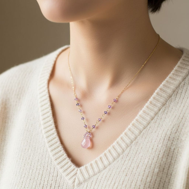 Purple Chalcedony Drop 14 KT Gold Filled Gemstone Necklace