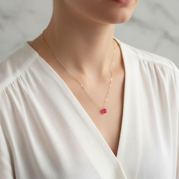 Tiny Hot Pink Chalcedony Gold Filled Necklace