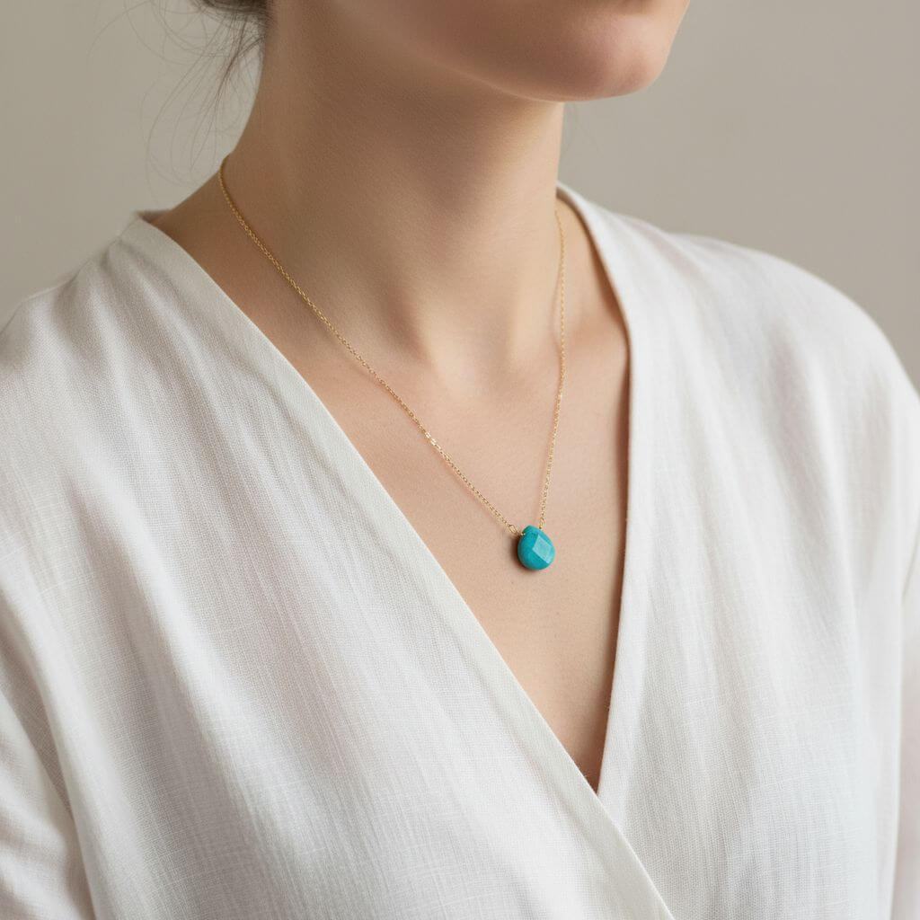 14kt Gold Filled Aqua Jade Wire Wrap Delicate Gemstone Drop Necklace