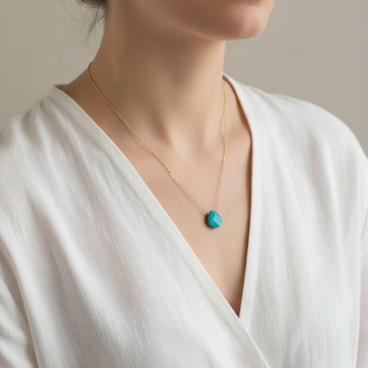 14kt Gold Filled Aqua Jade Wire Wrap Delicate Gemstone Drop Necklace