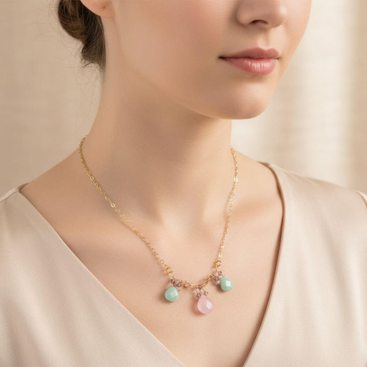Beautiful Light Pink and Mint Chalcedony 14 Kt Gold Filled Necklace
