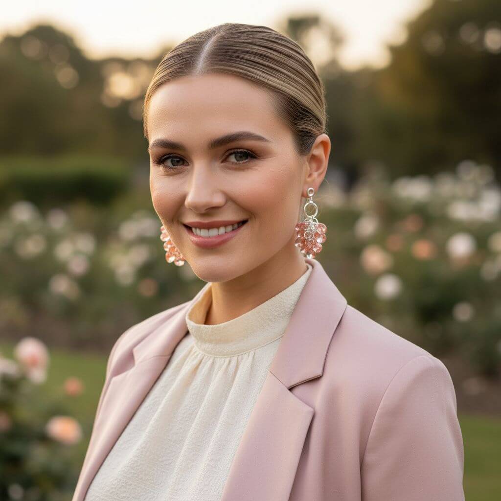 Rose Peach Crystal Sterling Silver Cluster Earrings
