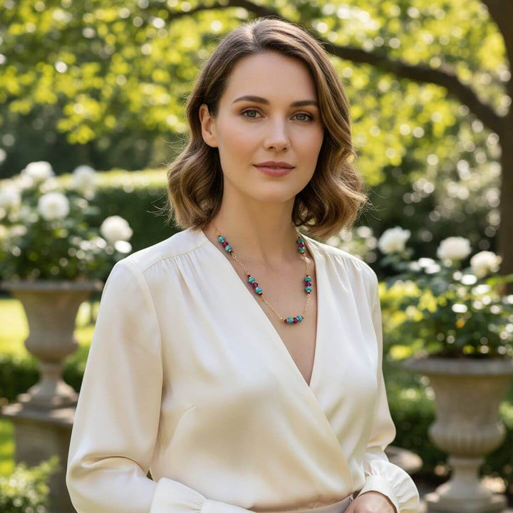 Super Dainty Wire Wrapped Gold Filled Pink Turquoise Gemstone Necklace