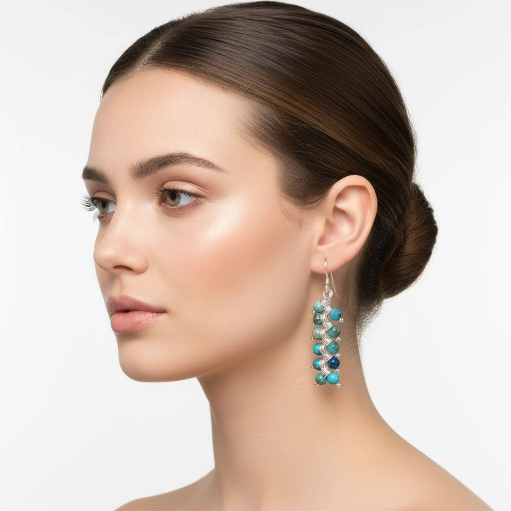 As Seen On TV Jane The Virgin Sterling Silver Turquoise Wire Wrapped Earrings