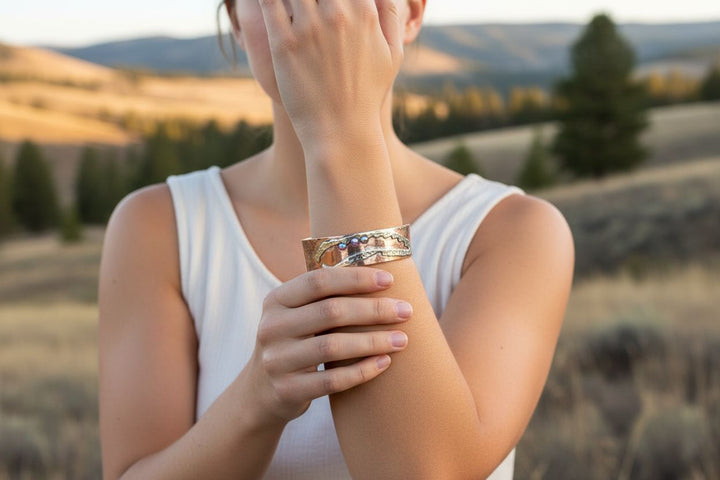 Copper Sculpted Angel Wing Frame Cuff Bracelet