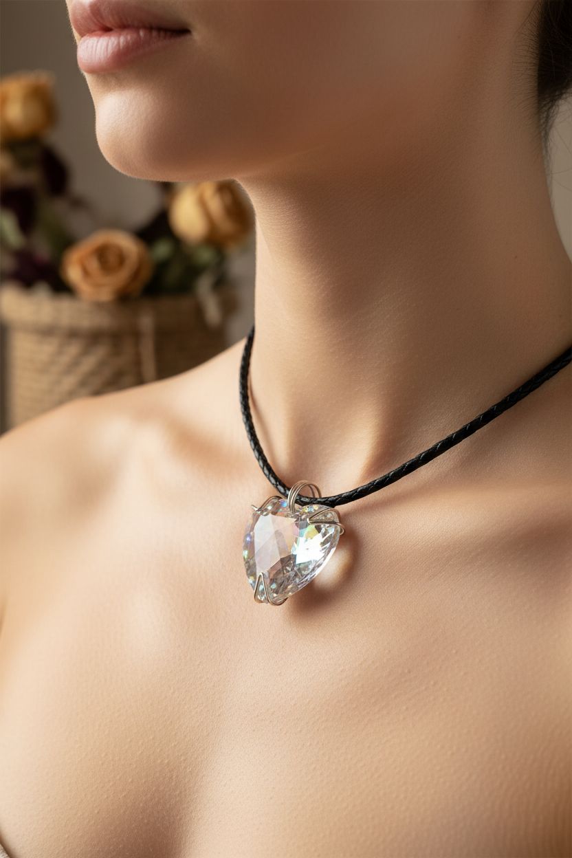 Be My Valentine Silver Set Crystal Heart Choker