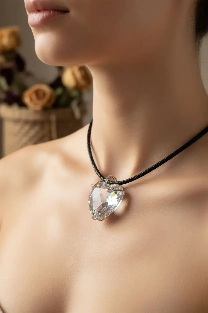 Will You Be Mine Giant Swarovski Crystal AB Heart Choker
