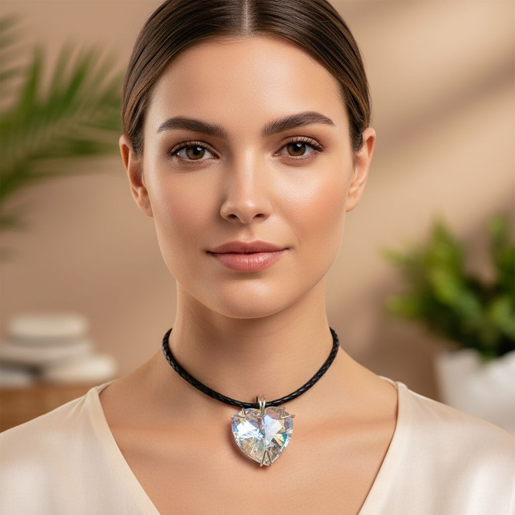 Be My Valentine Silver Set Crystal Heart Choker