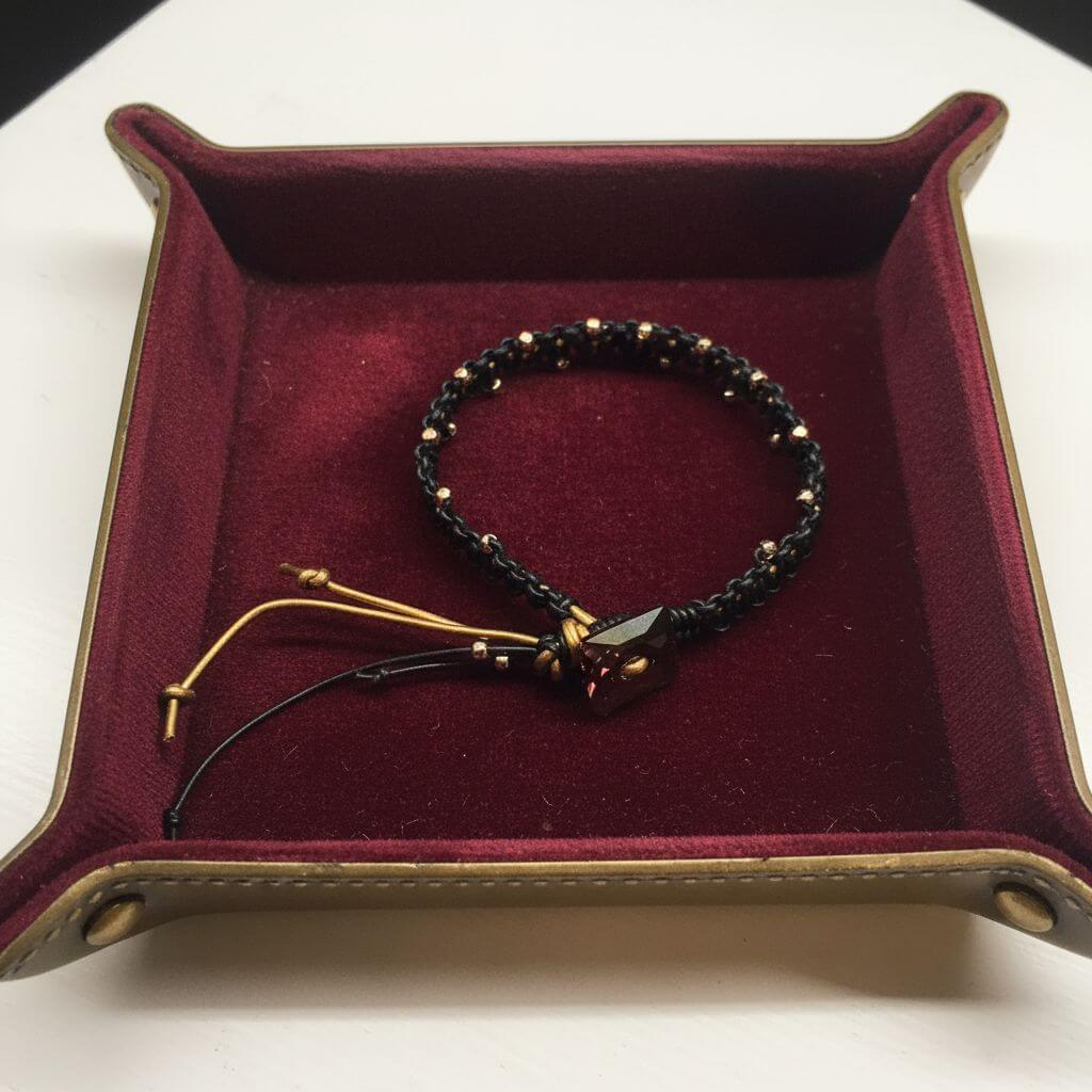 Macrame Black Gold Leather Crystal Glam Bracelet