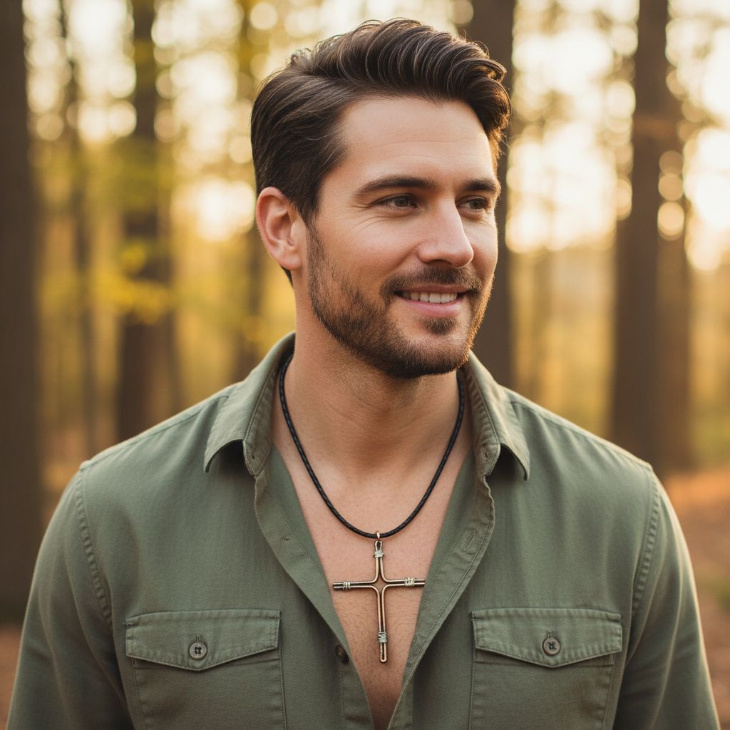 Handmade Large Copper and Silver Wire Cross Necklace for Men