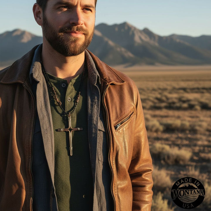 Handmade Large Copper and Silver Wire Cross Necklace for Men