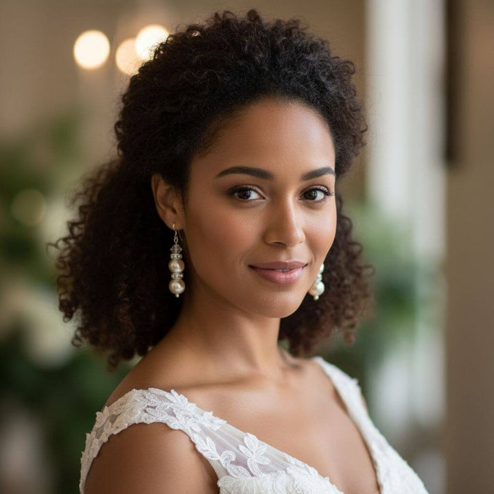 Bridal Sterling Silver Stacked Crystal and Pearl Earrings