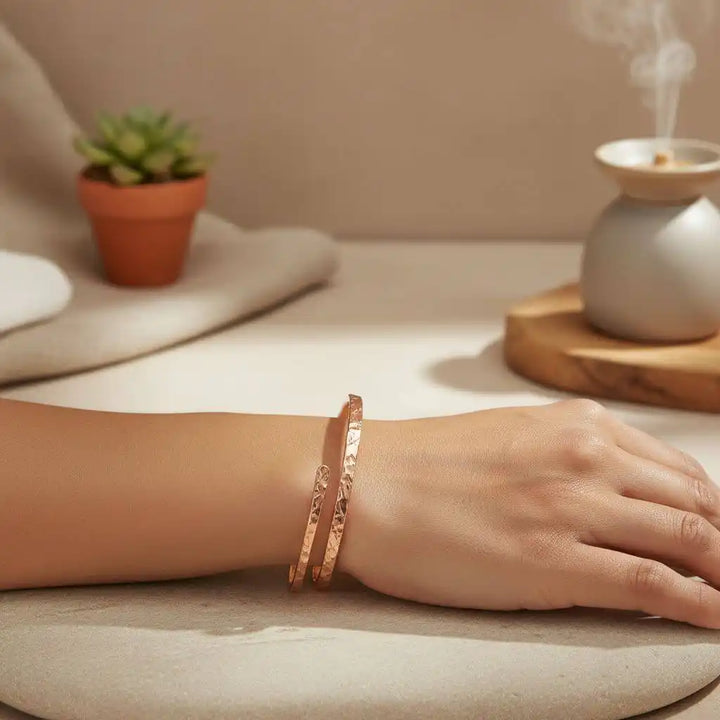 Handmade Adjustable 10 Gauge Copper Hammer Textured Overlap Bangle