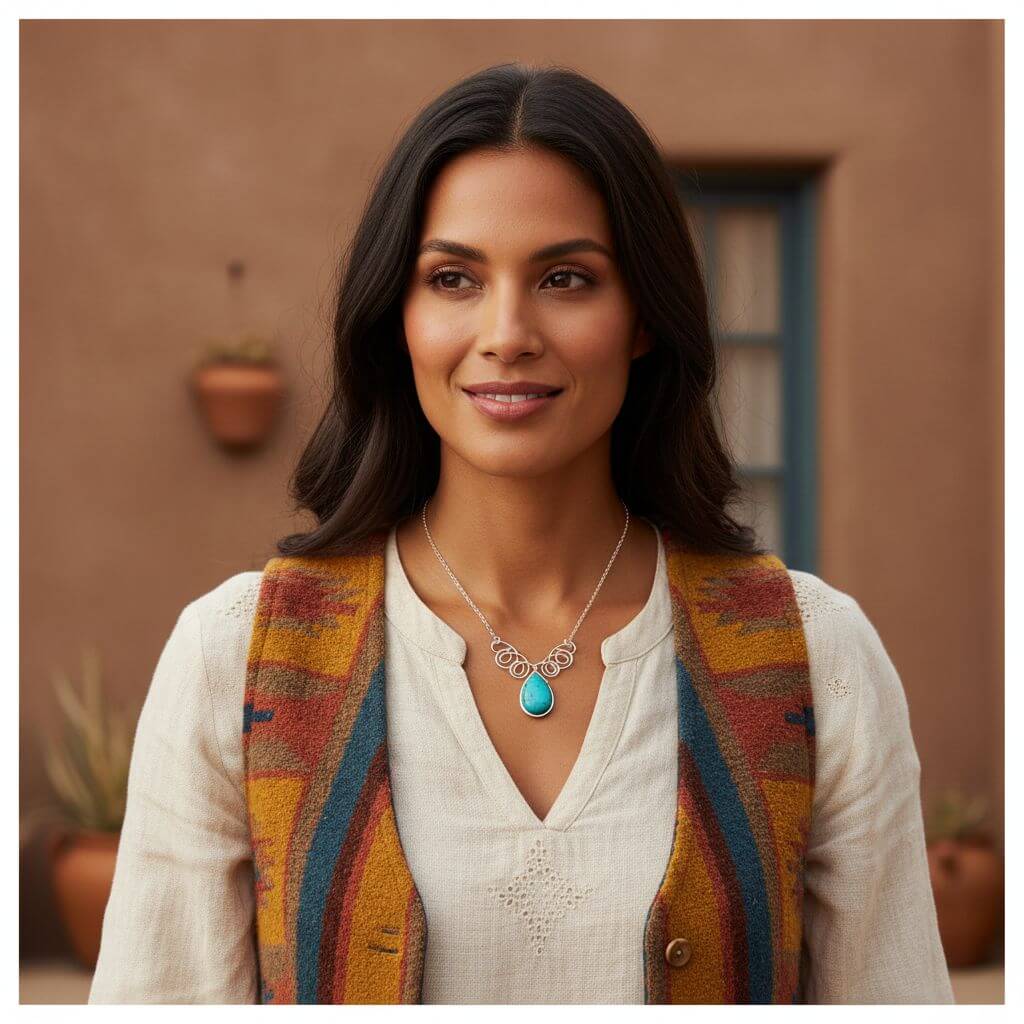 As Seen On TV Turquoise Drop Sterling Silver Wire Wrapped Necklace