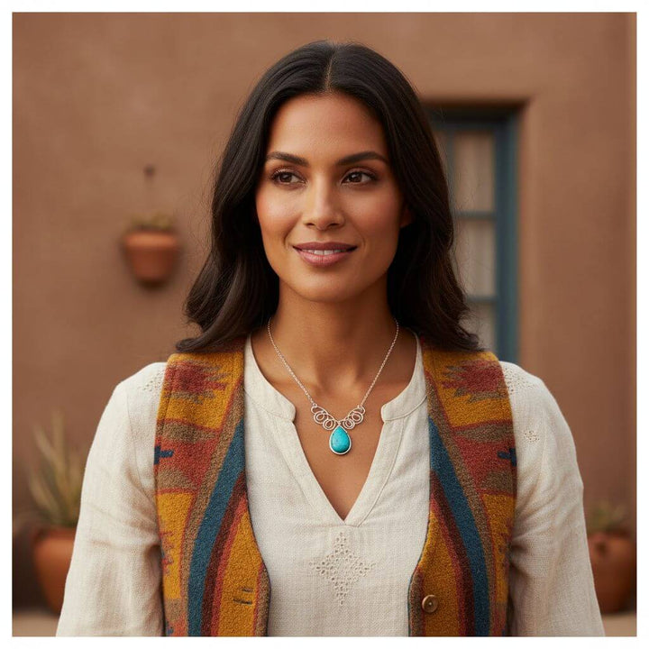 As Seen On TV Turquoise Drop Sterling Silver Wire Wrapped Necklace