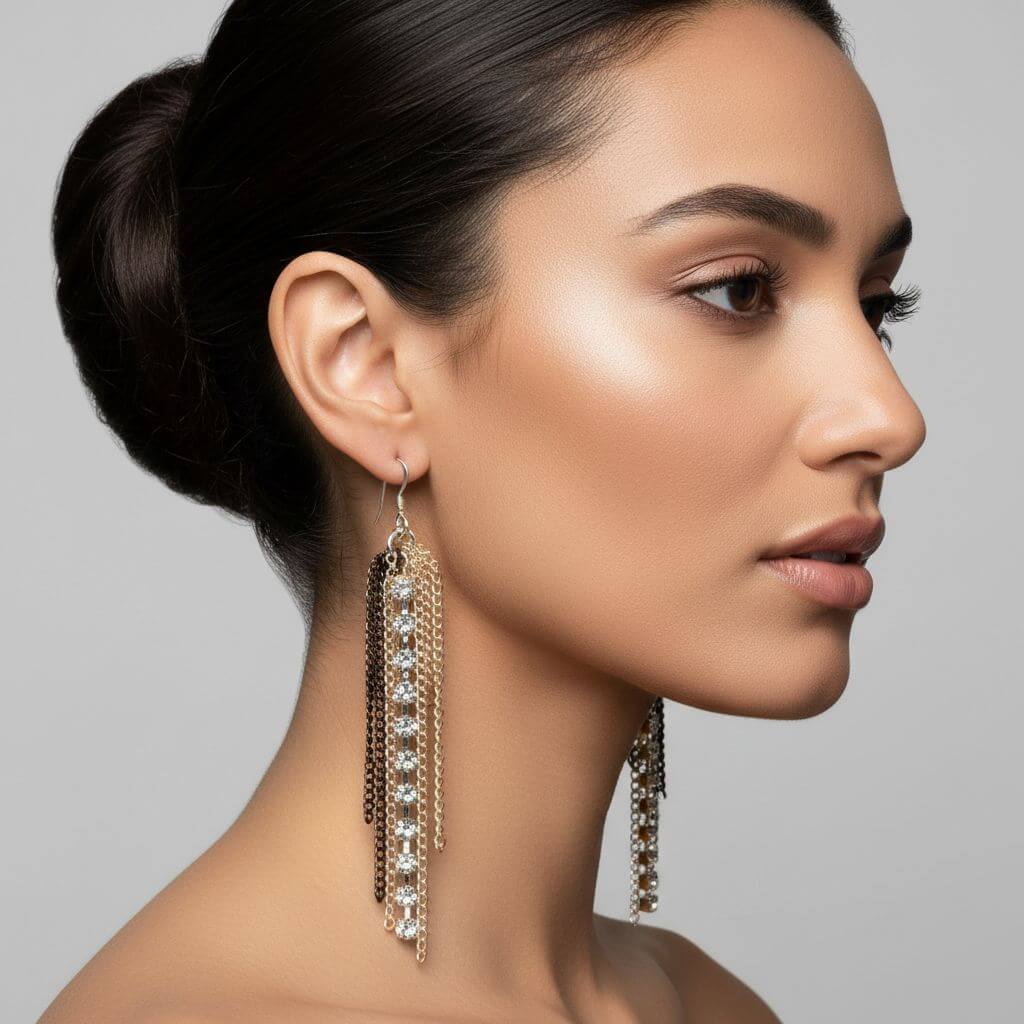 Rhinestone Crystal Chain Fringe Earrings