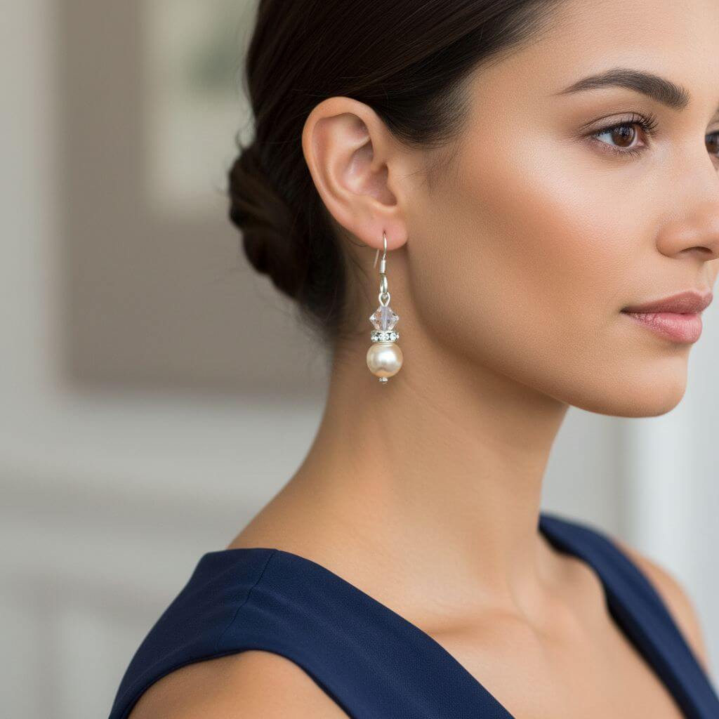 Various Color Swarovski Crystal Pearl Stack Earrings Rose AB Various Color Swarovski Crystal Pearl Stack Earrings Rose AB