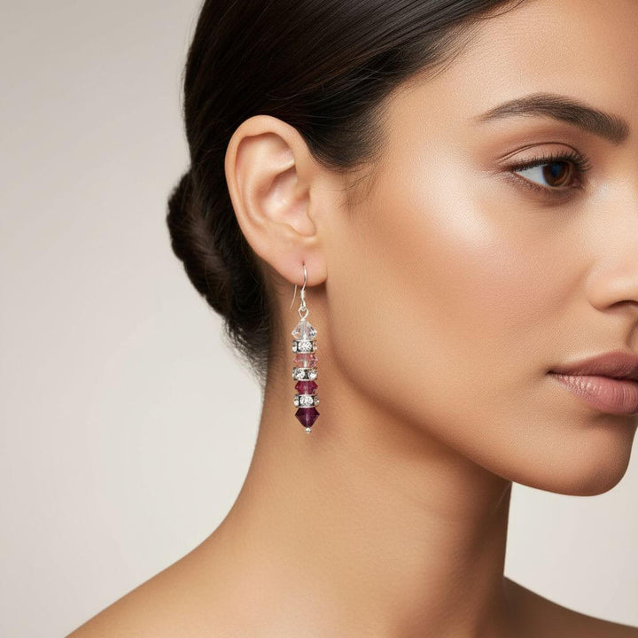 Hot Pink Ombre Stacked Crystal Sterling Silver Earrings