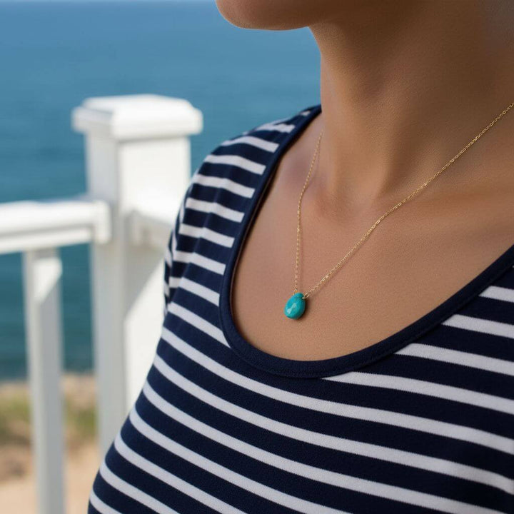 14kt Gold Filled Aqua Jade Wire Wrap Delicate Gemstone Drop Necklace