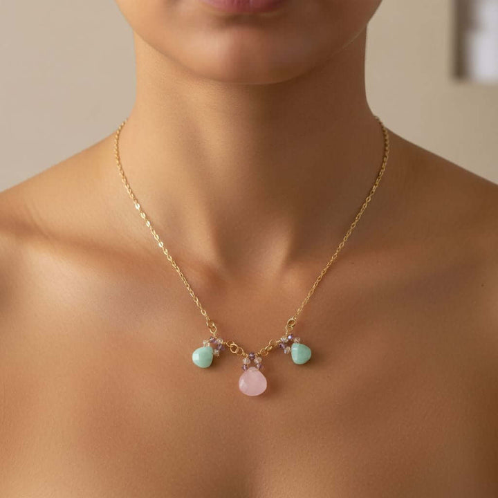 Beautiful Light Pink and Mint Chalcedony 14 Kt Gold Filled Necklace