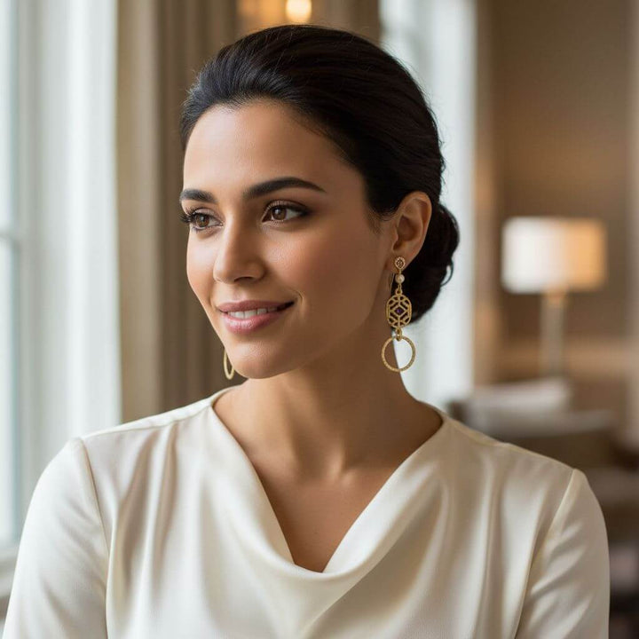 14 K Gold Filled Purple Crystal Hammered Circle Filigree Earrings