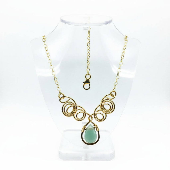 Gold Filled Wire Sculpted Mint Gemstone Drop Necklace