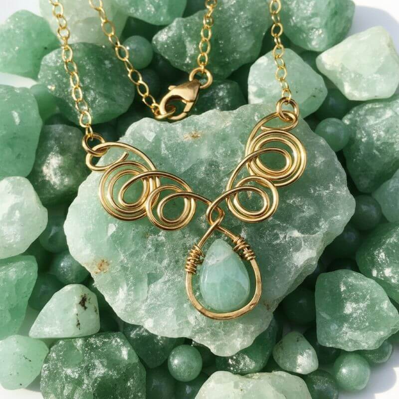 Gold Filled Wire Sculpted Mint Gemstone Drop Necklace